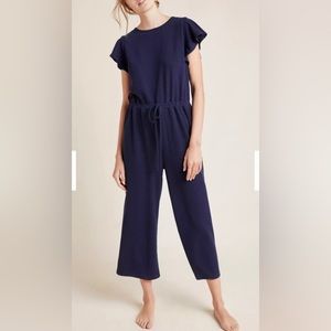 Anthropologie Lively Flutter-Sleeved Navy Jumpsuit